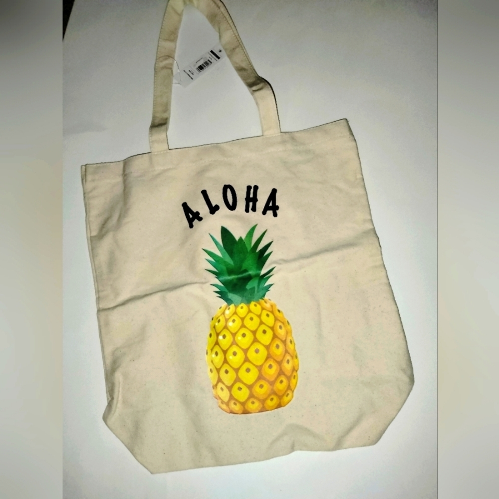 Aloha Pineapple Print Canvas Tote Bag (NWT)